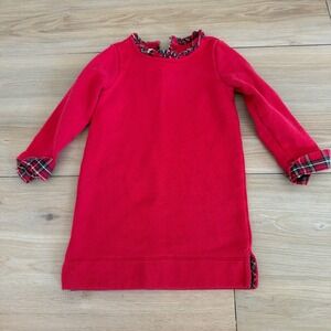 Vineyard Vines Girls Red Plaid Shift Dress 4T Long Sleeve Ruffle Knee Length